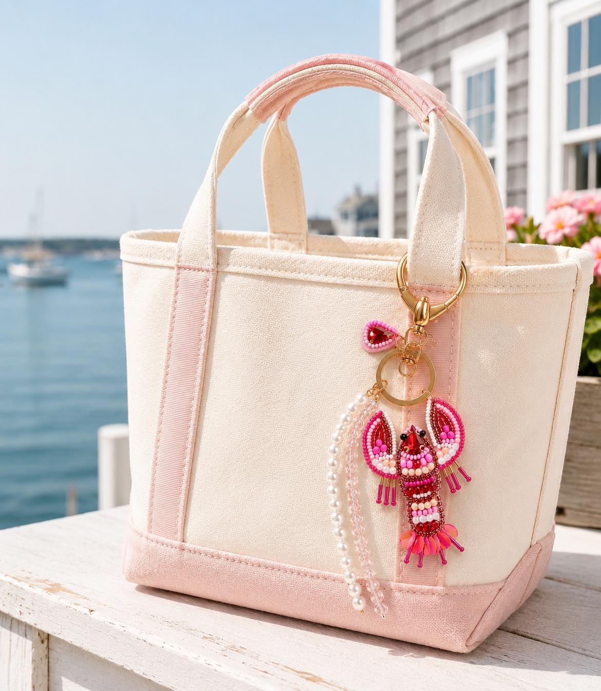 Personalized Bag Charm Lobster Keychain Pink Lobster Bag Charm Beaded Lobster Charm
