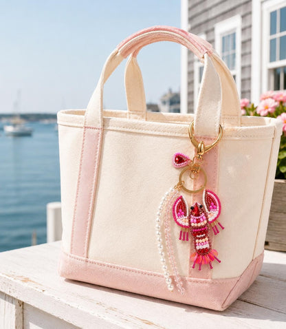 Personalized Bag Charm Lobster Keychain Pink Lobster Bag Charm Beaded Lobster Charm