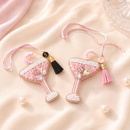 Martini Glass Bag Charm Beaded Personalized Keychain