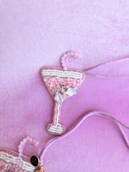 Martini Glass Bag Charm Beaded Personalized Keychain