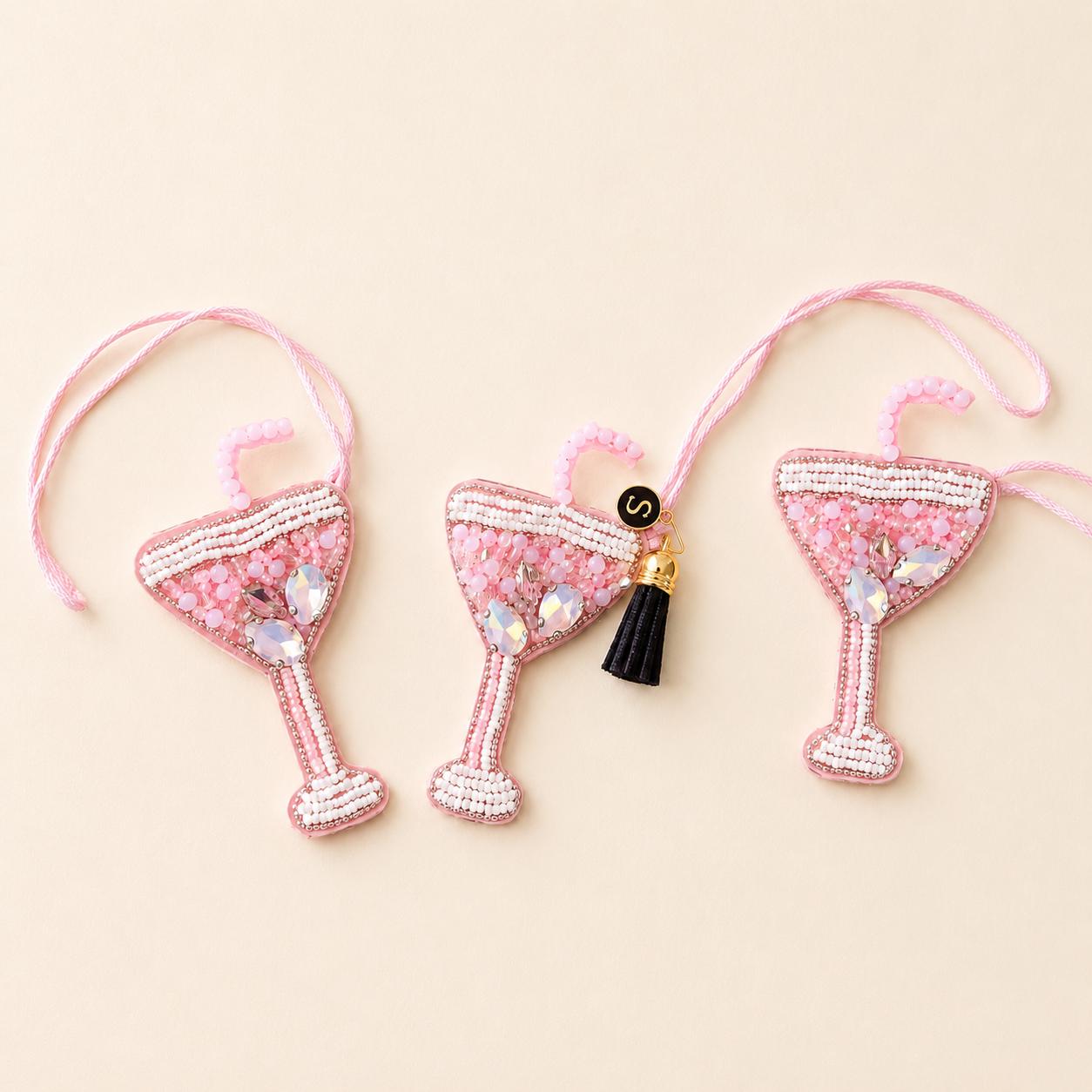 Martini Glass Bag Charm Beaded Personalized Keychain