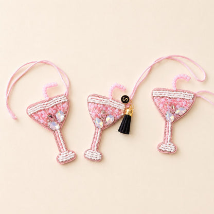 Martini Glass Bag Charm Beaded Personalized Keychain