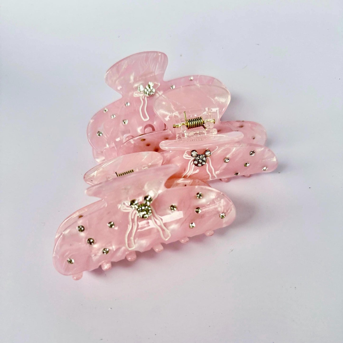 Pink Bow Hair Claw Rhinestone Mickey Head Hair Clip