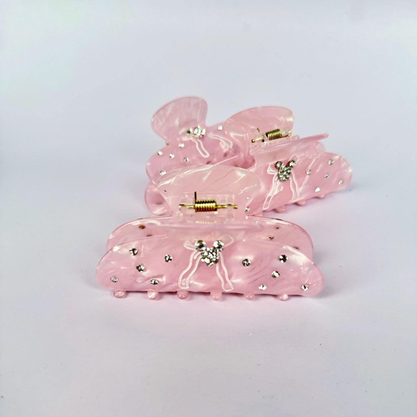 Pink Bow Hair Claw Rhinestone Mickey Head Hair Clip