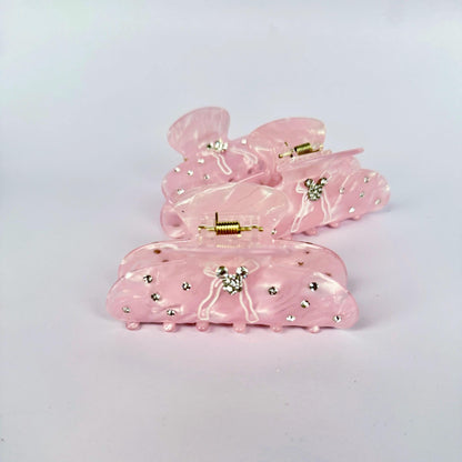 Pink Bow Hair Claw Rhinestone Mickey Head Hair Clip