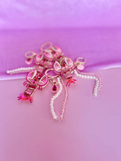Personalized Bag Charm Lobster Keychain Pink Lobster Bag Charm Beaded Lobster Charm