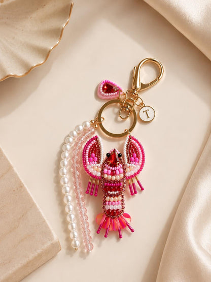 Personalized Bag Charm Lobster Keychain Pink Lobster Bag Charm Beaded Lobster Charm