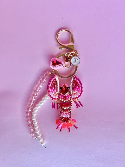 Personalized Bag Charm Lobster Keychain Pink Lobster Bag Charm Beaded Lobster Charm