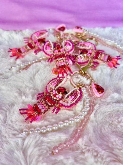 Personalized Bag Charm Lobster Keychain Pink Lobster Bag Charm Beaded Lobster Charm
