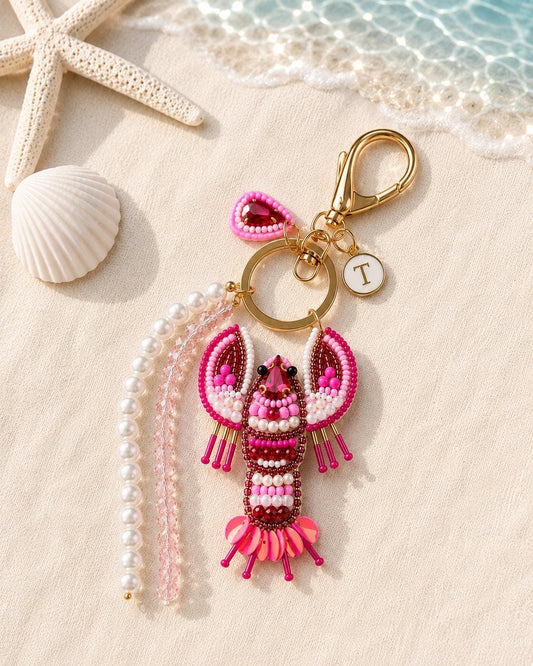 Personalized Bag Charm Lobster Keychain Pink Lobster Bag Charm Beaded Lobster Charm