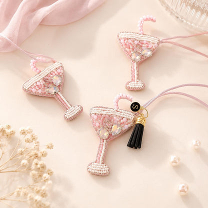 Martini Glass Bag Charm Beaded Personalized Keychain