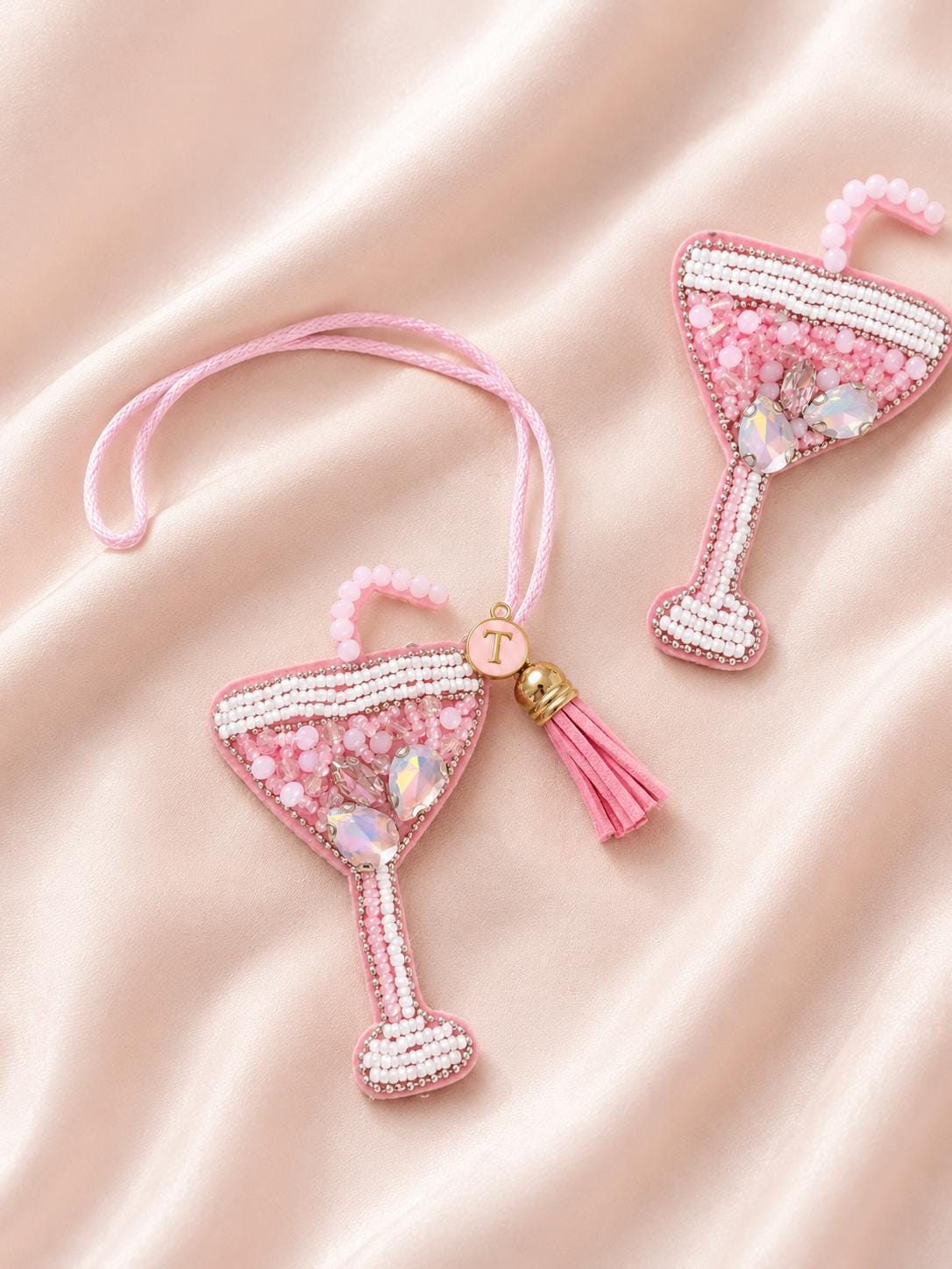 Martini Glass Bag Charm Beaded Personalized Keychain
