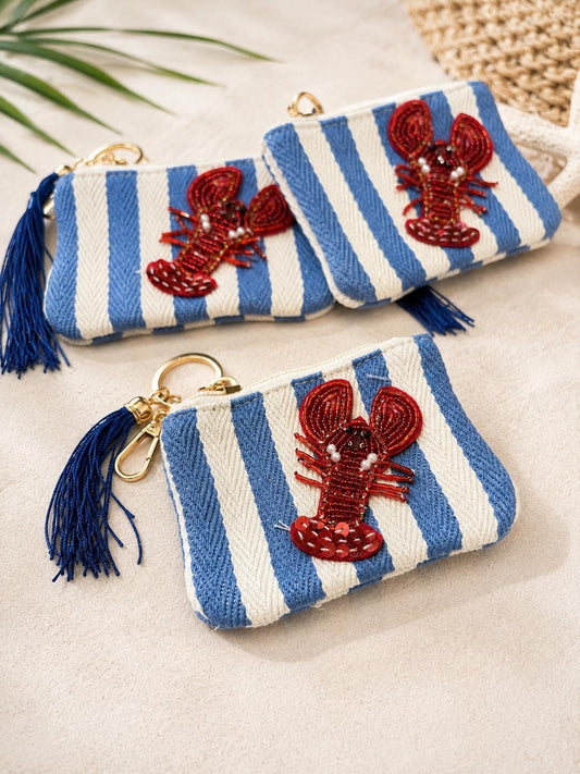 Beaded Lobster Coin Purse Nautical Keychain Beach Wristlet