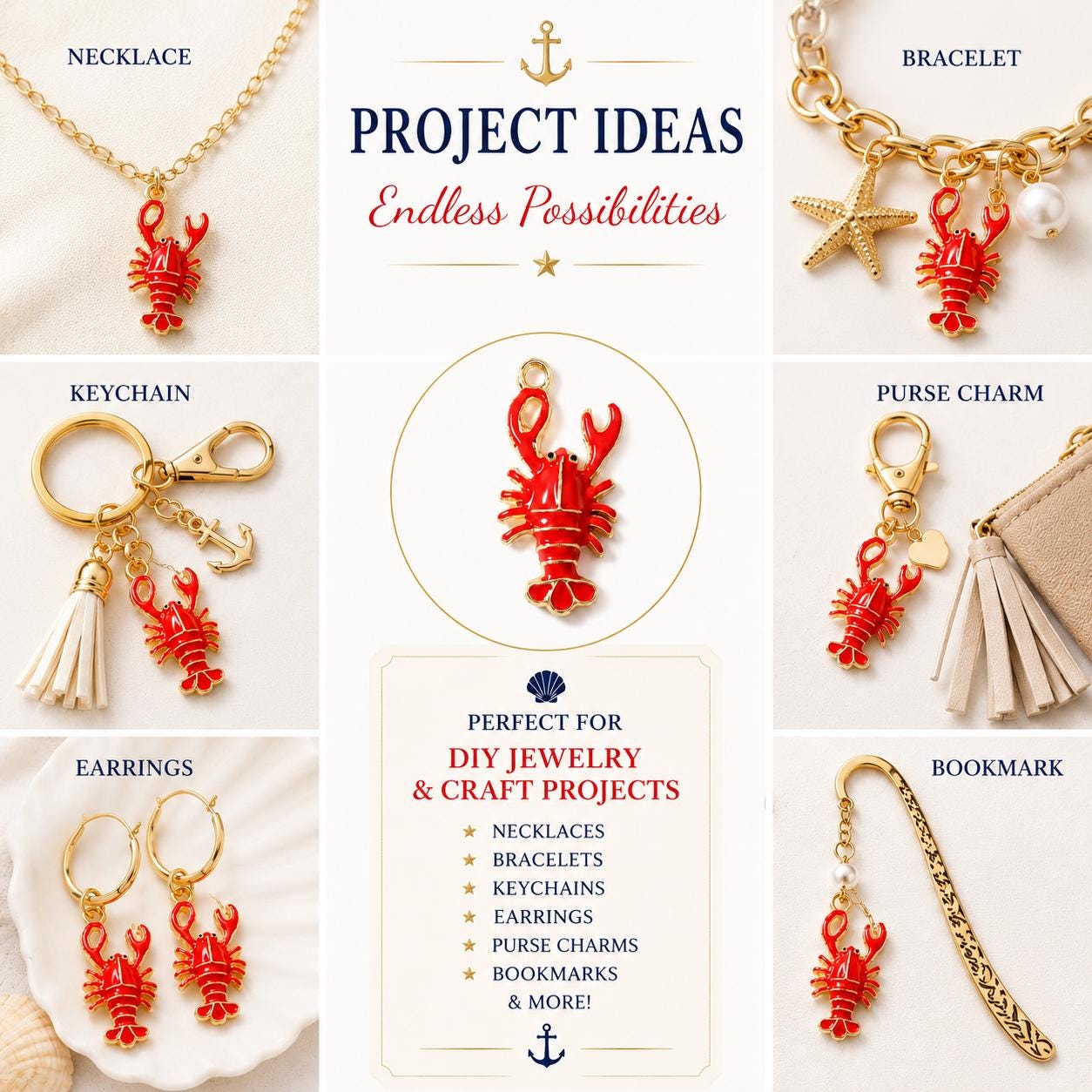Lobster Charm Pendant Jewelry Making Supplies