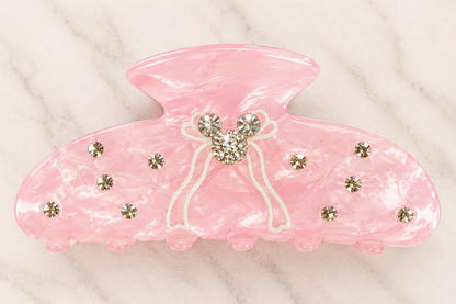 Pink Bow Hair Claw Rhinestone Mickey Head Hair Clip