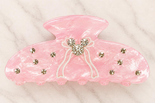 Pink Bow Hair Claw Rhinestone Mickey Head Hair Clip