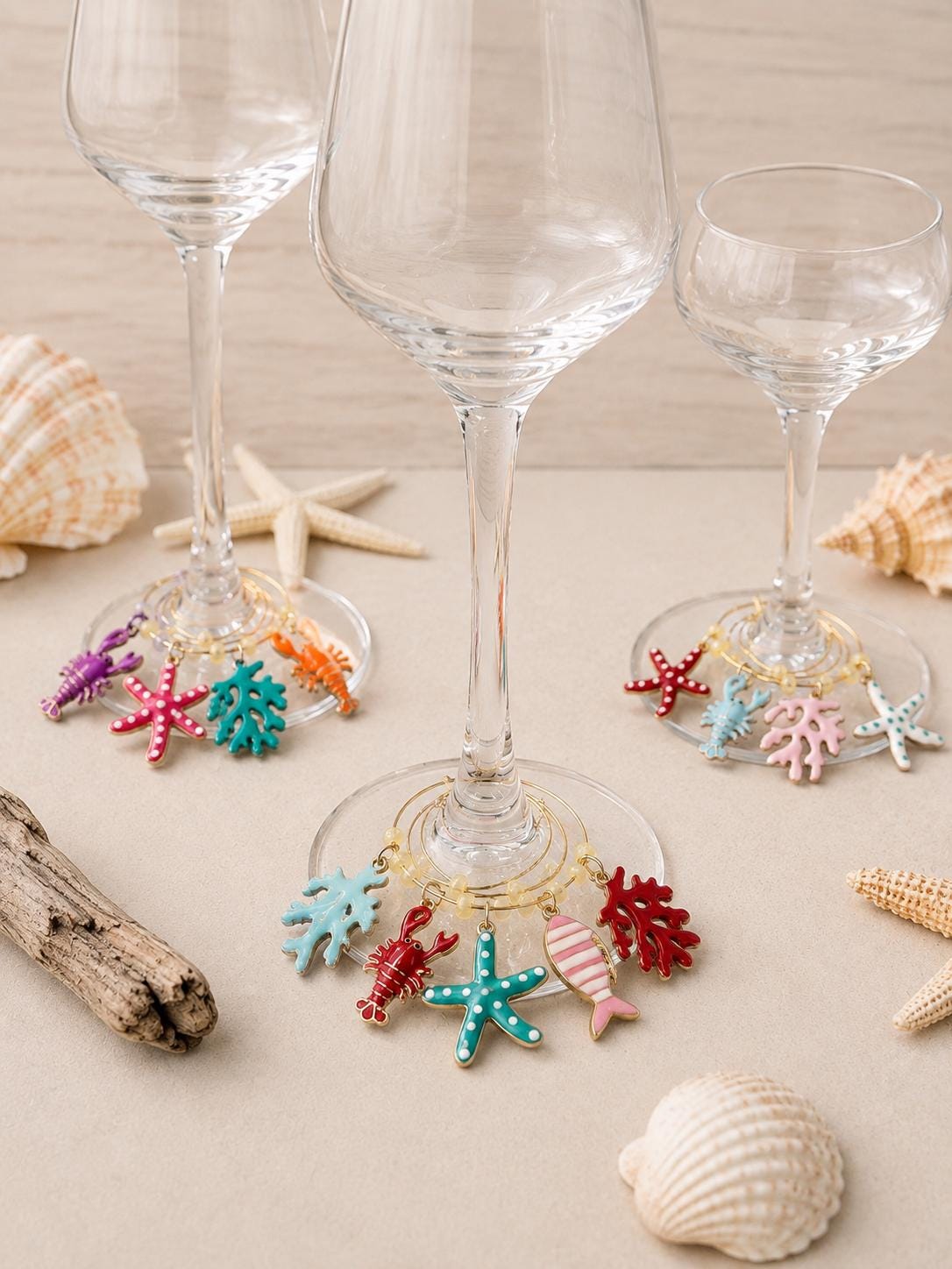 Coastal Wine Glass Charms Beachy Hostess Gift