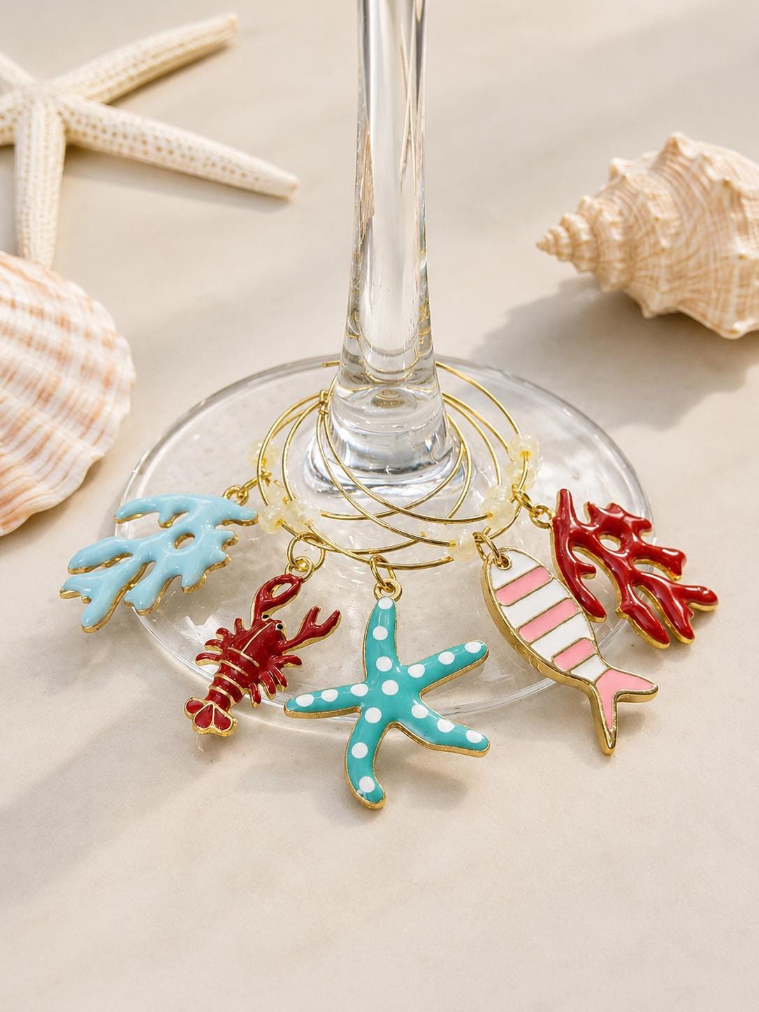 Coastal Wine Glass Charms Beachy Hostess Gift
