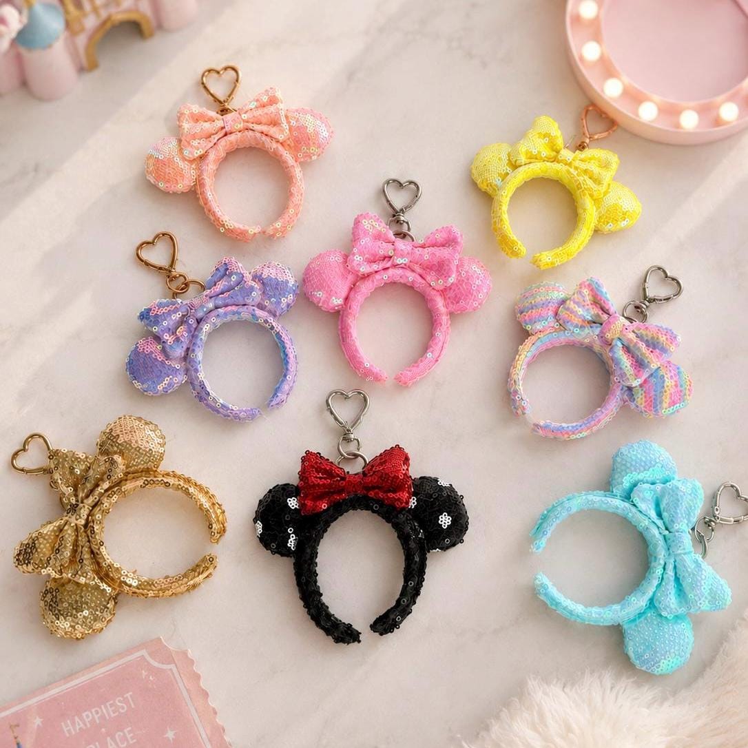 Sequin Mouse Ear Bag Charm Theme Park Vacation Gift