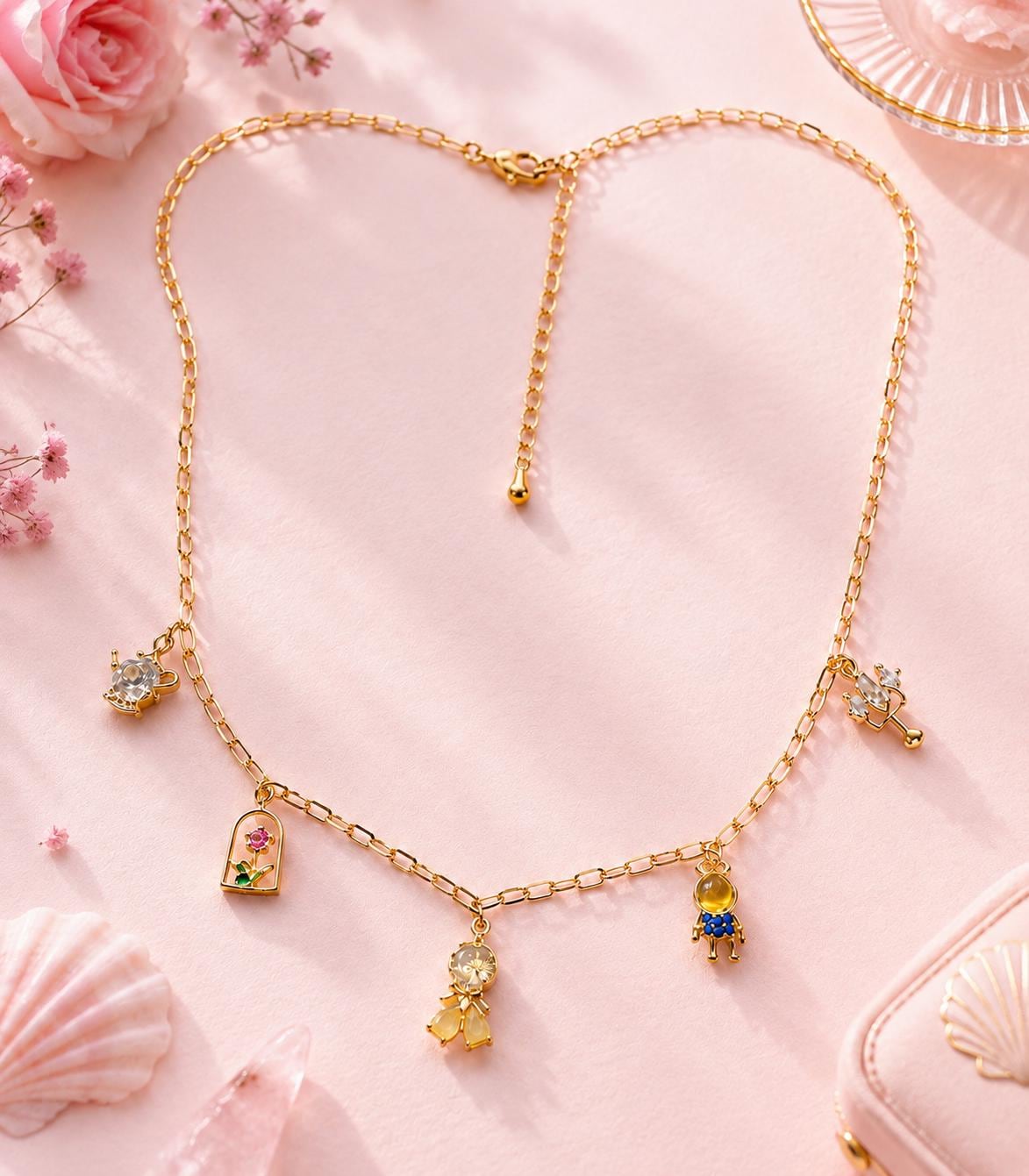Enchanted Rose Charm Necklace & Earrings Jewelry Set