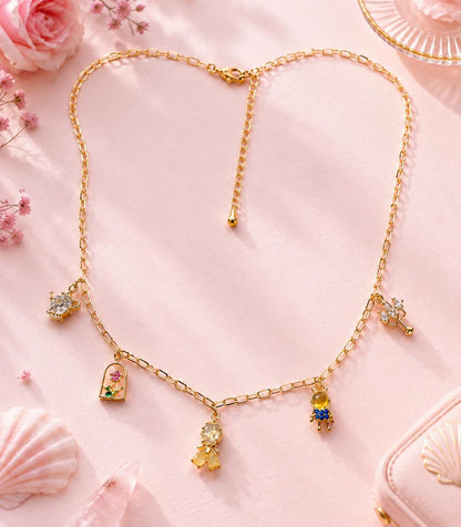 Enchanted Rose Charm Necklace & Earrings Jewelry Set