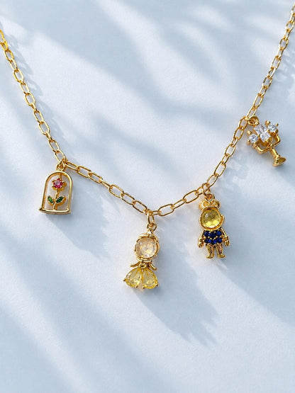 Enchanted Rose Charm Necklace & Earrings Jewelry Set
