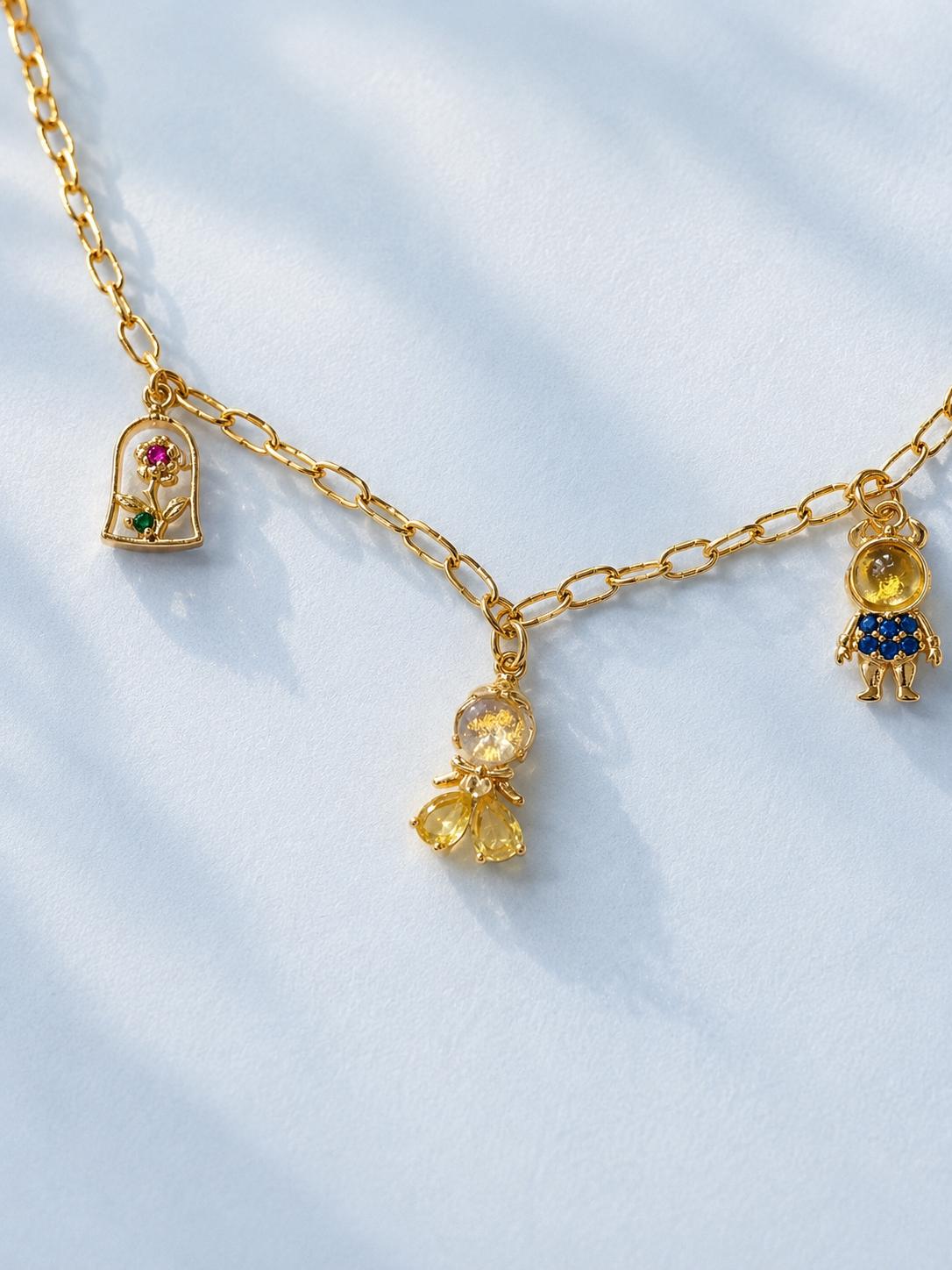 Enchanted Rose Charm Necklace & Earrings Jewelry Set