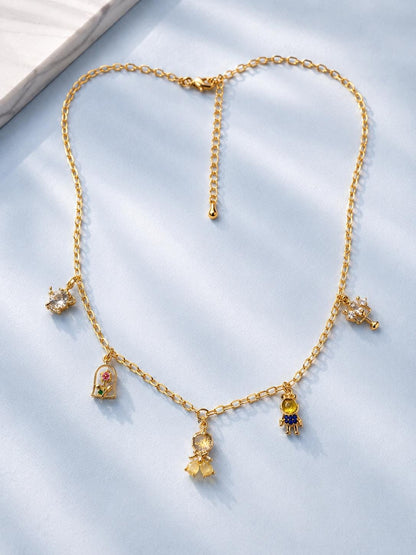 Enchanted Rose Charm Necklace & Earrings Jewelry Set