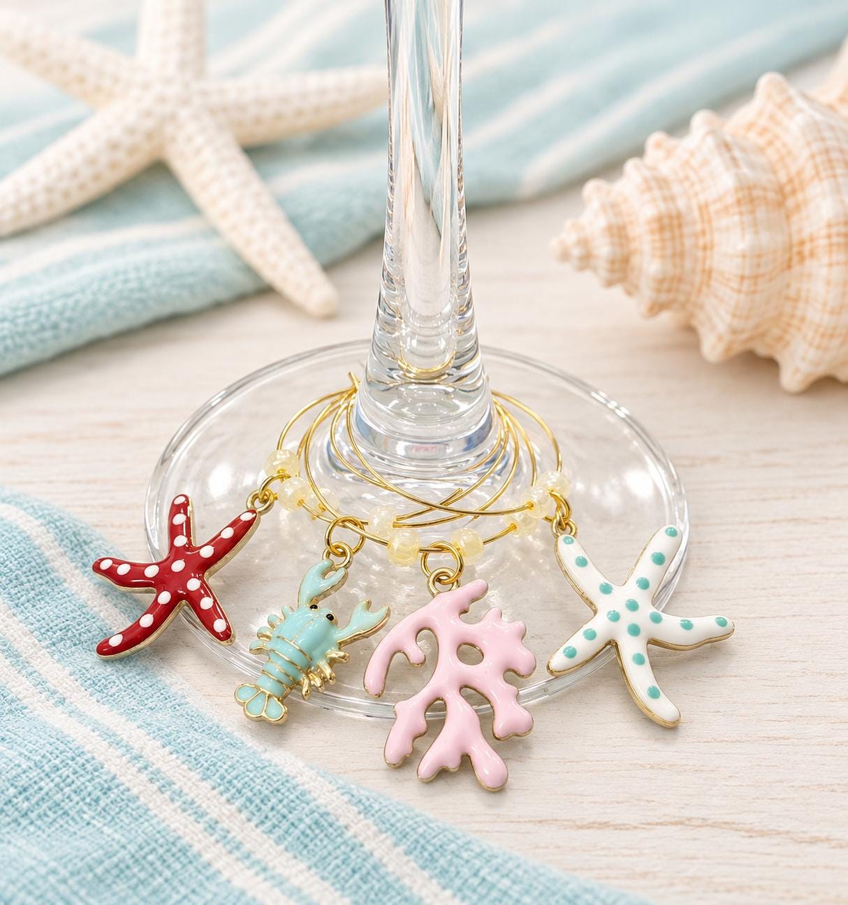Coastal Wine Glass Charms Beachy Hostess Gift
