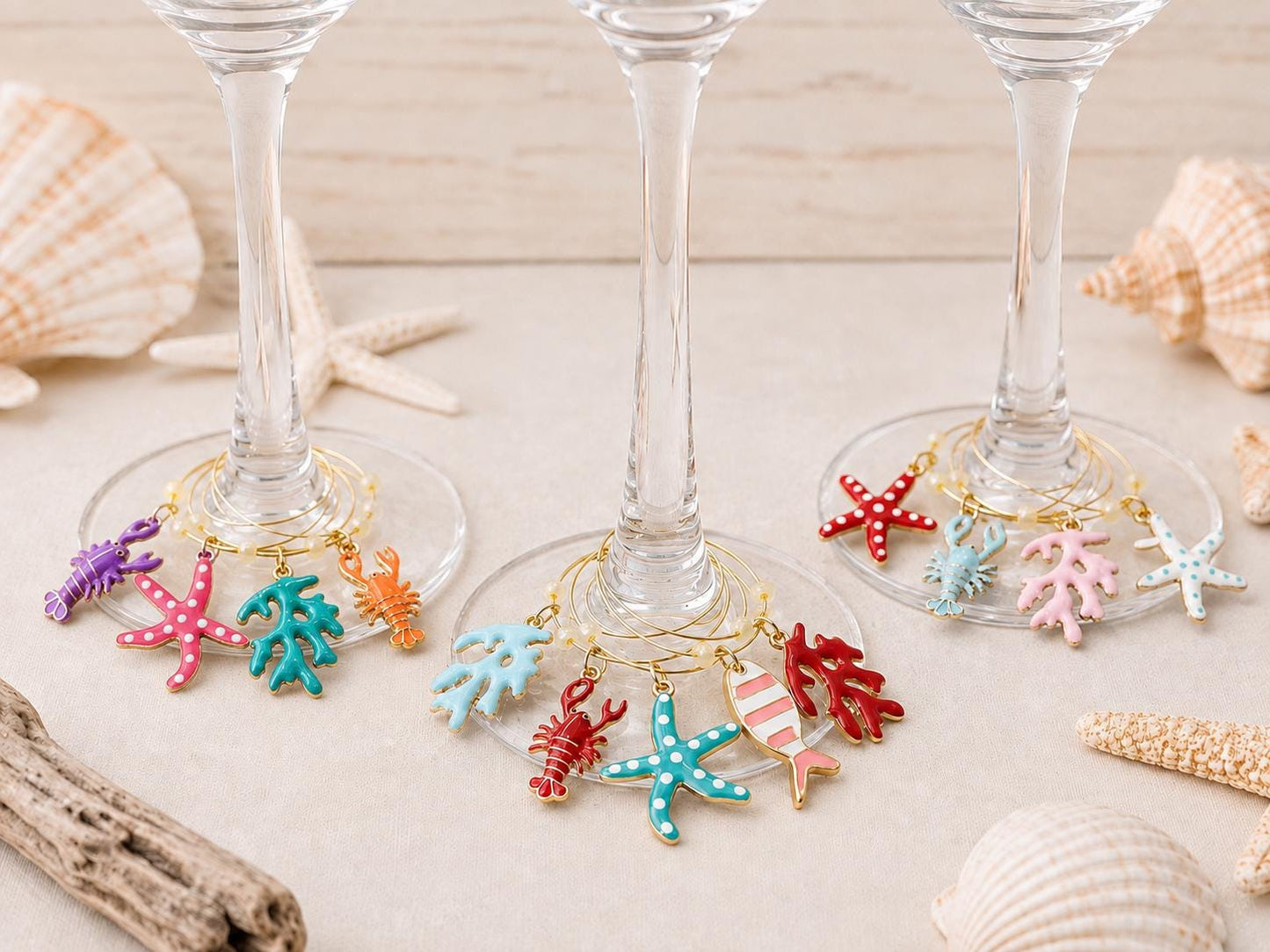 Coastal Wine Glass Charms Beachy Hostess Gift