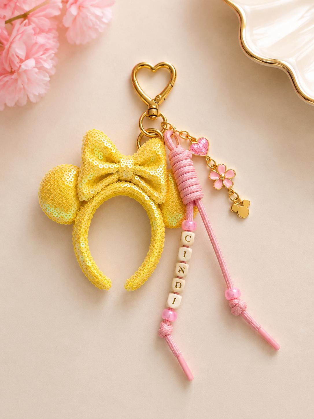Sequin Mouse Ear Bag Charm Theme Park Vacation Gift