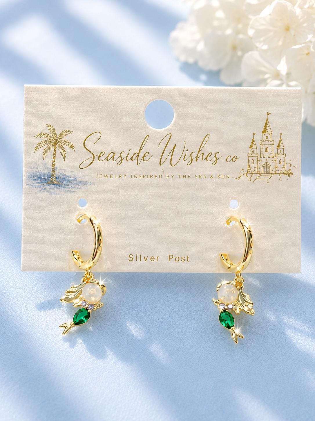Mermaid charm necklace ocean inspired gold jewelry