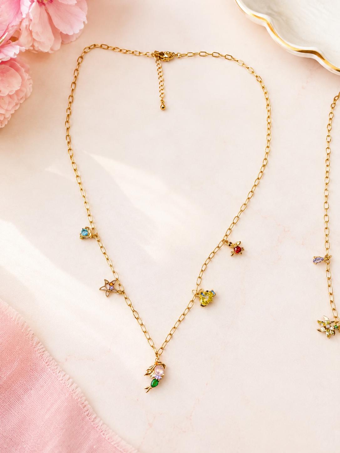 Mermaid charm necklace ocean inspired gold jewelry