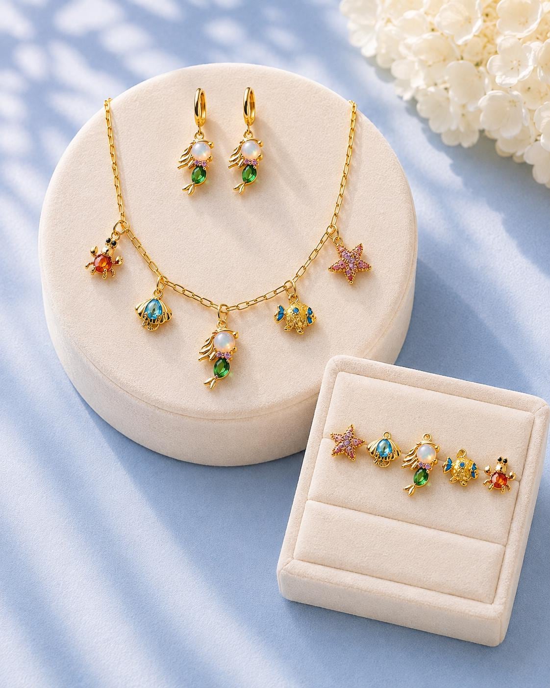 Mermaid charm necklace ocean inspired gold jewelry
