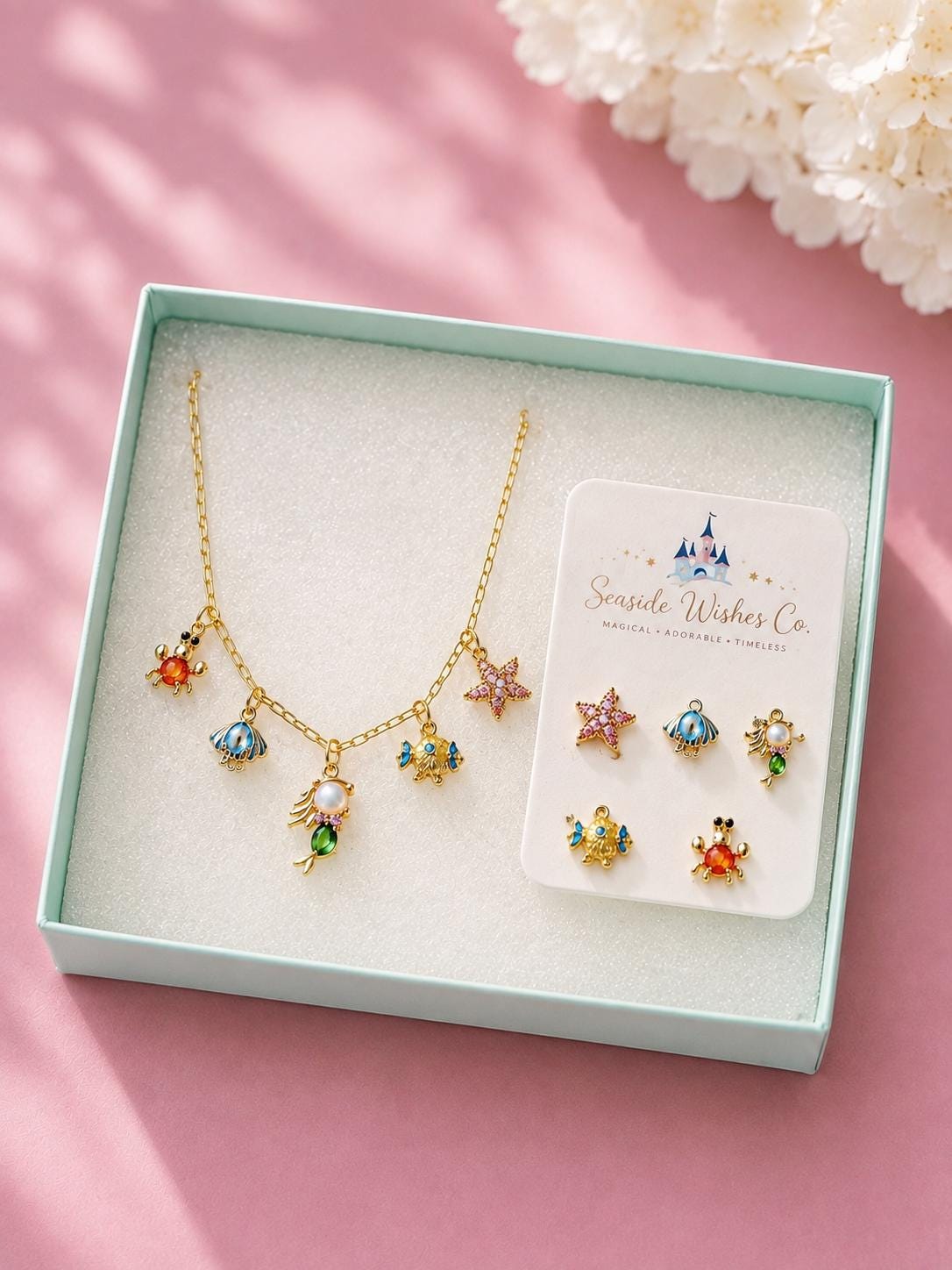 Mermaid charm necklace ocean inspired gold jewelry