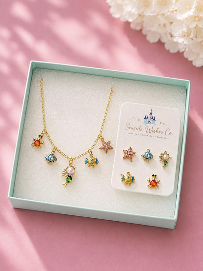 Mermaid charm necklace ocean inspired gold jewelry