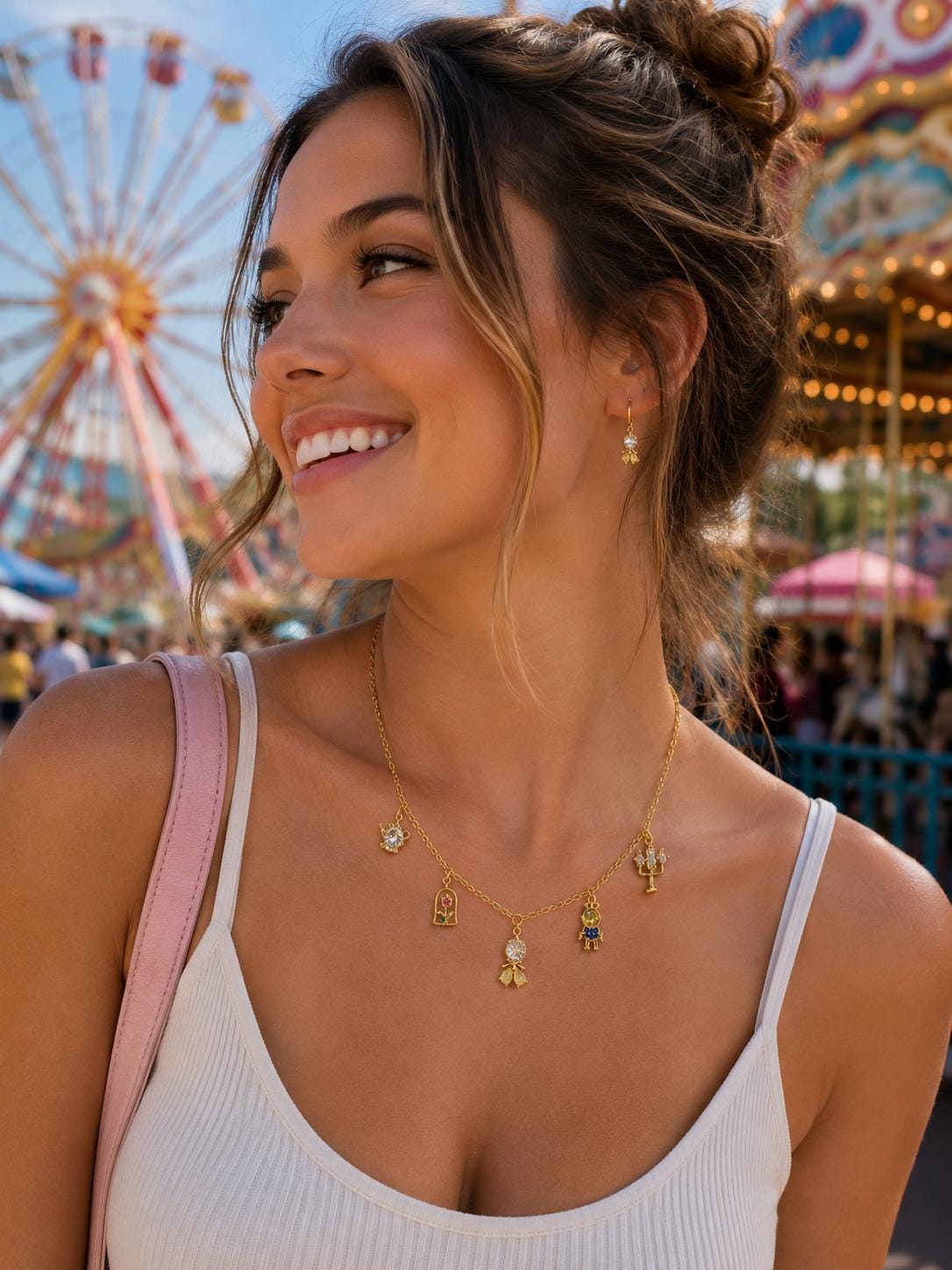 Enchanted Rose Charm Necklace & Earrings Jewelry Set