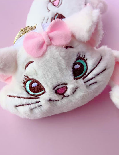 Personalized Marie Cat Coin Purse Keychain - Kawaii Pink & White Zipper Pouch Bag Charm