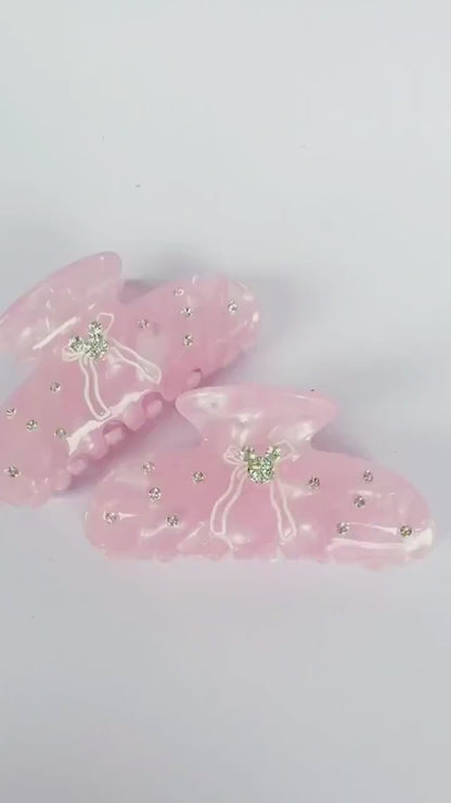 Pink Bow Hair Claw Rhinestone Mickey Head Hair Clip