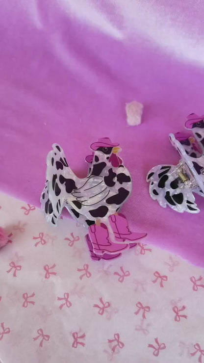 Pink Chicken Hair Claw Clip Western Cowboy Hair Clip