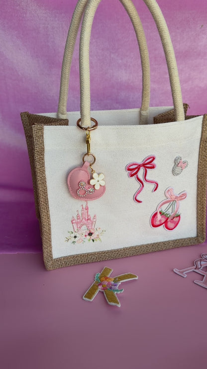 Personalized Disney Inspired Pink Bow Canvas Tote with Charm
